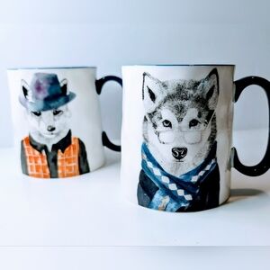 Hipster Animal Stoneware Coffee Mugs NEW (2)